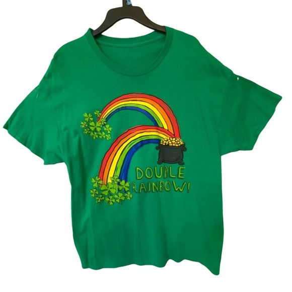 Double Rainbow Vintage T-Shirt Pot of Gold Rainbow Shamrocks NO TAG READ - Picture 2 of 6